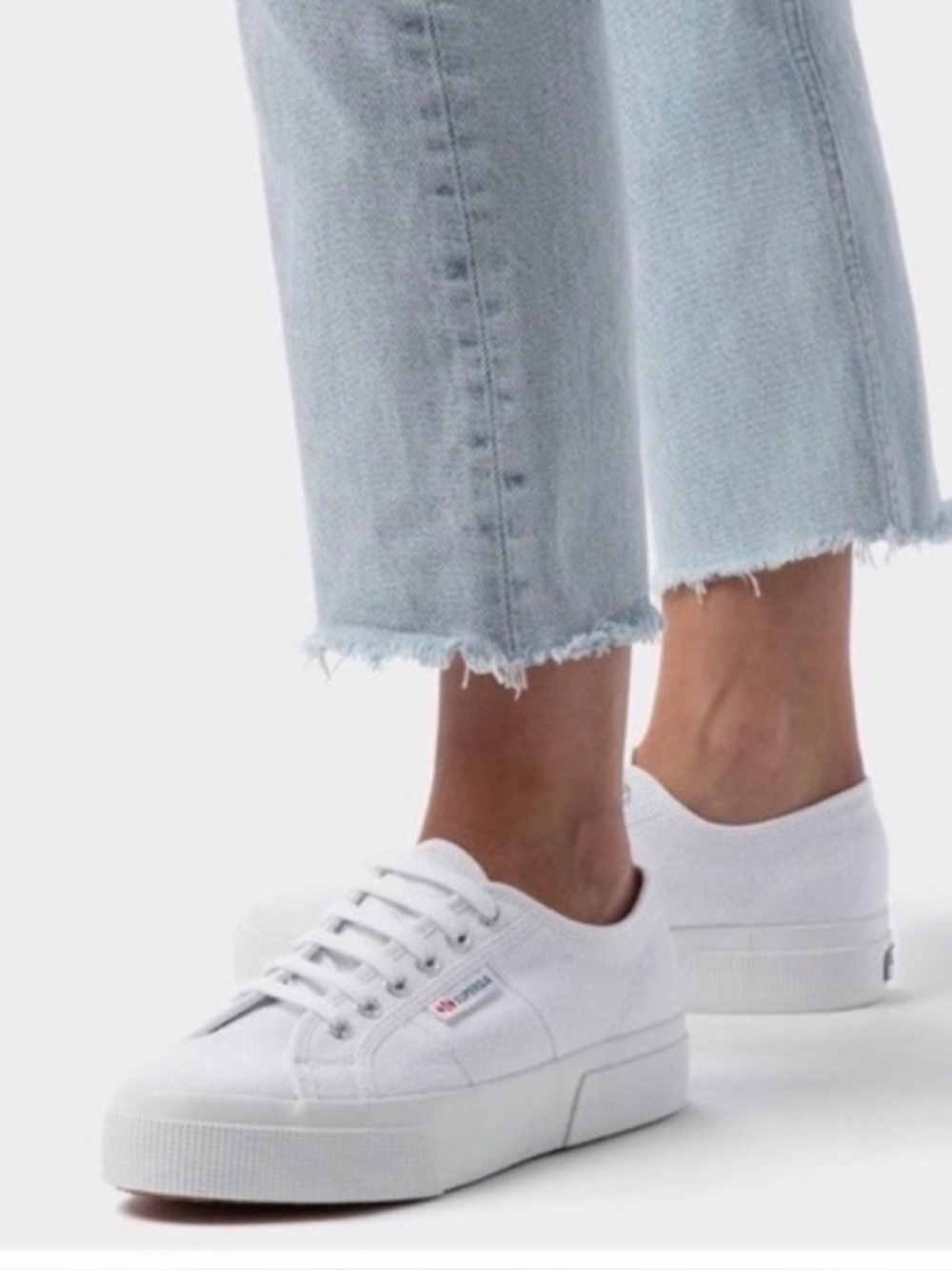 Superga White Canvas Platform Low-Top Sneaker